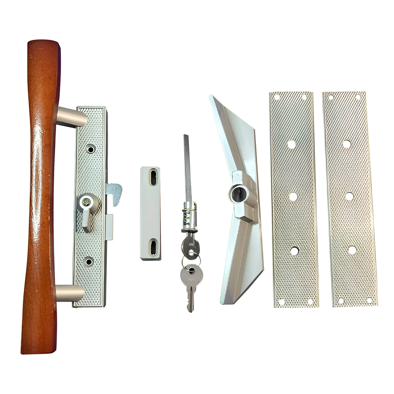 Canyon Door Supply (DH-113) Sliding Patio Door Keyed Aluminum With Wood Handle Set, 3-15/16″ Hole Space